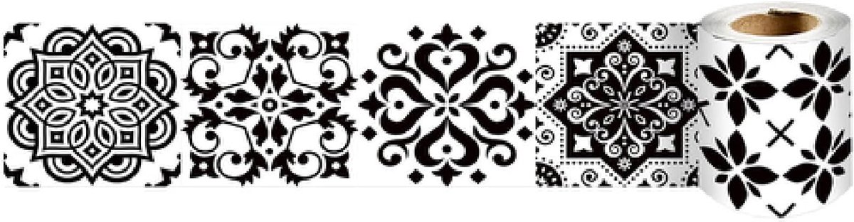 Schil en Stick Behang Spiegel Randen voor Badkamer Klaslokaal Bulletin Board Borders Boho Papier voor Klas Trim Sets Zwart Patroon 10 cm X 240 cm