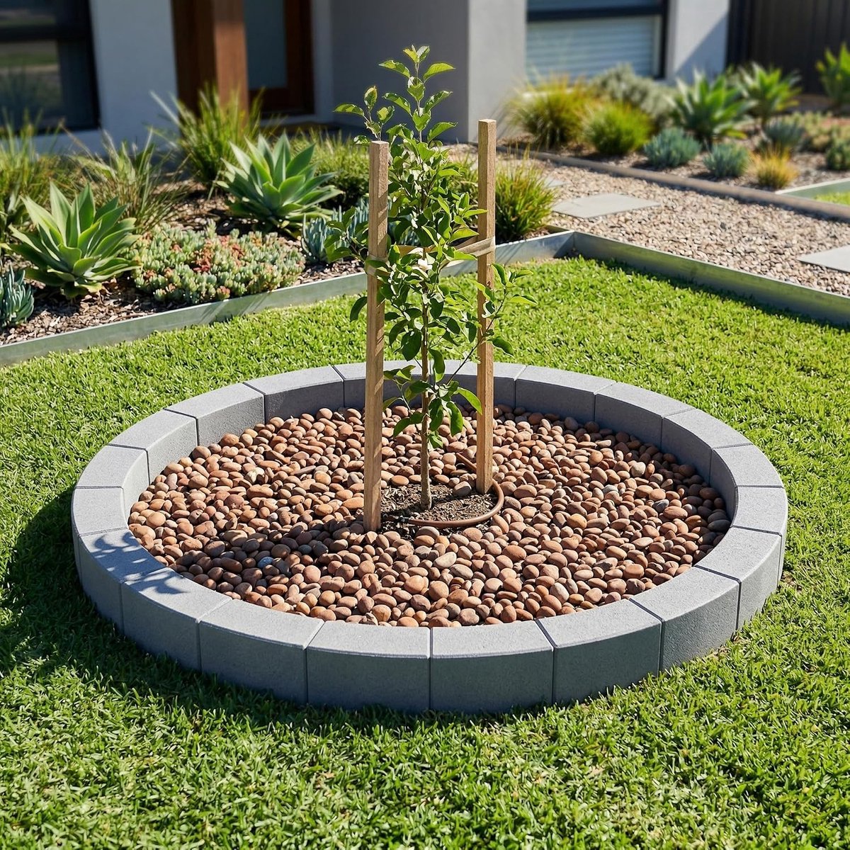 Ø80cm grijs, boomomranding rond, gazonrand in steen-look, perkomranding met onkruidbescherming en grondpalen, uv-bestendig, vorst- en hittebestendig voor tuin en gazons