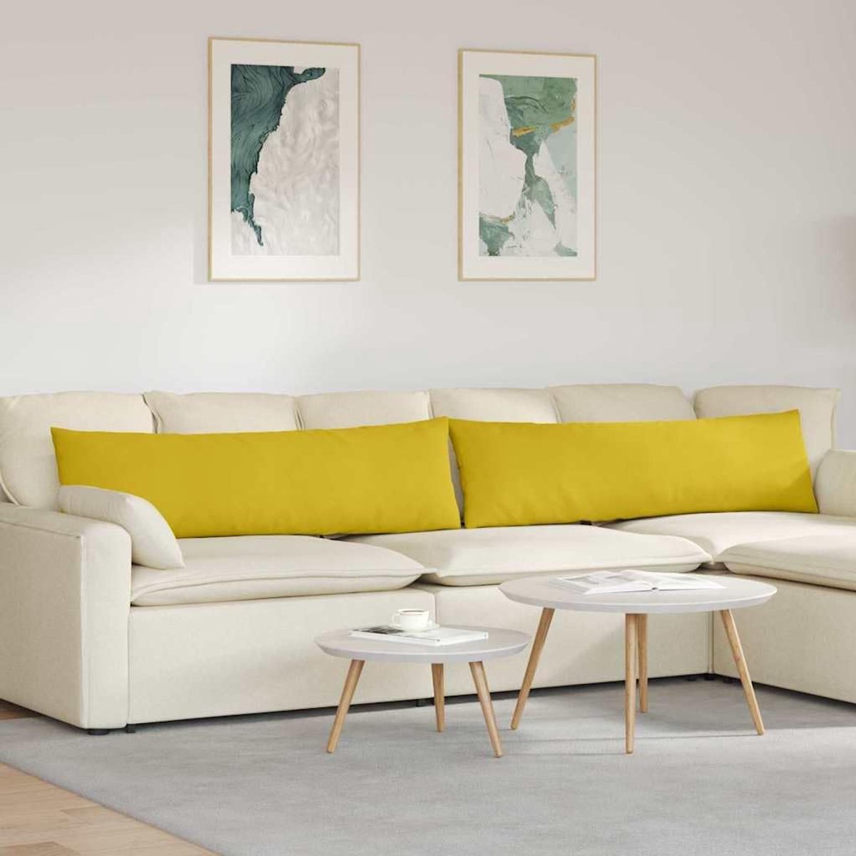 Bankkussen, 2 stuks, geel, 145 x 40 cm, corduroy, kussenslopen, elegant, voor woonkamer en slaapkamer, met ritssluiting