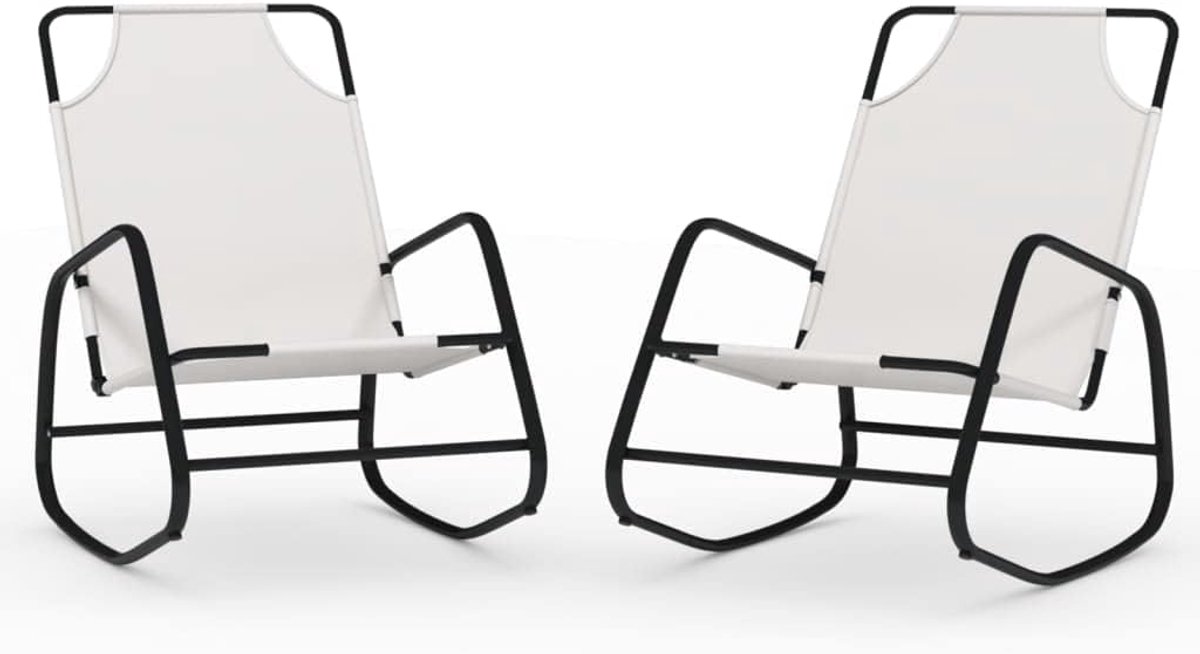 2 STK. Crème Textilene stalen schommelstoelen met ademend mesh-Textileen en gepoedercoat stalen frame voor zacht schommelen