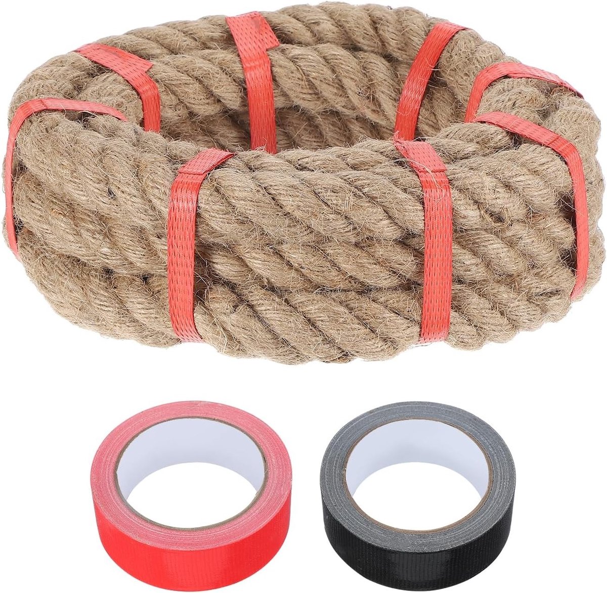 Jute Touw 2.2 cm x 2.4 m, Dikke Gevlochten Natuurlijke Touw voor Handwerken, Tuinprojecten en Bootconstructie