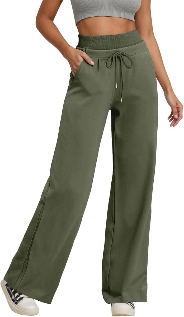 Broek Dames Zomer Brede Hoge Taille Vloeiende Strandkleding Lichtgewicht met Zakken Chic Bohemian Losse Rechte Katoen Mode A87