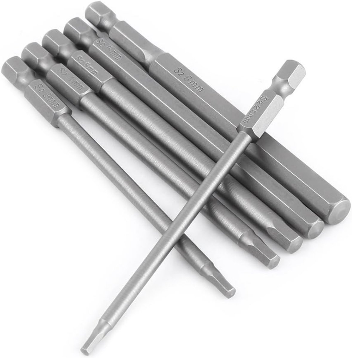 Schroefbits 6 Stuks 100 mm Lang - Magnetisch - Zeskant Shank S2 - Voor Schroevendraaier