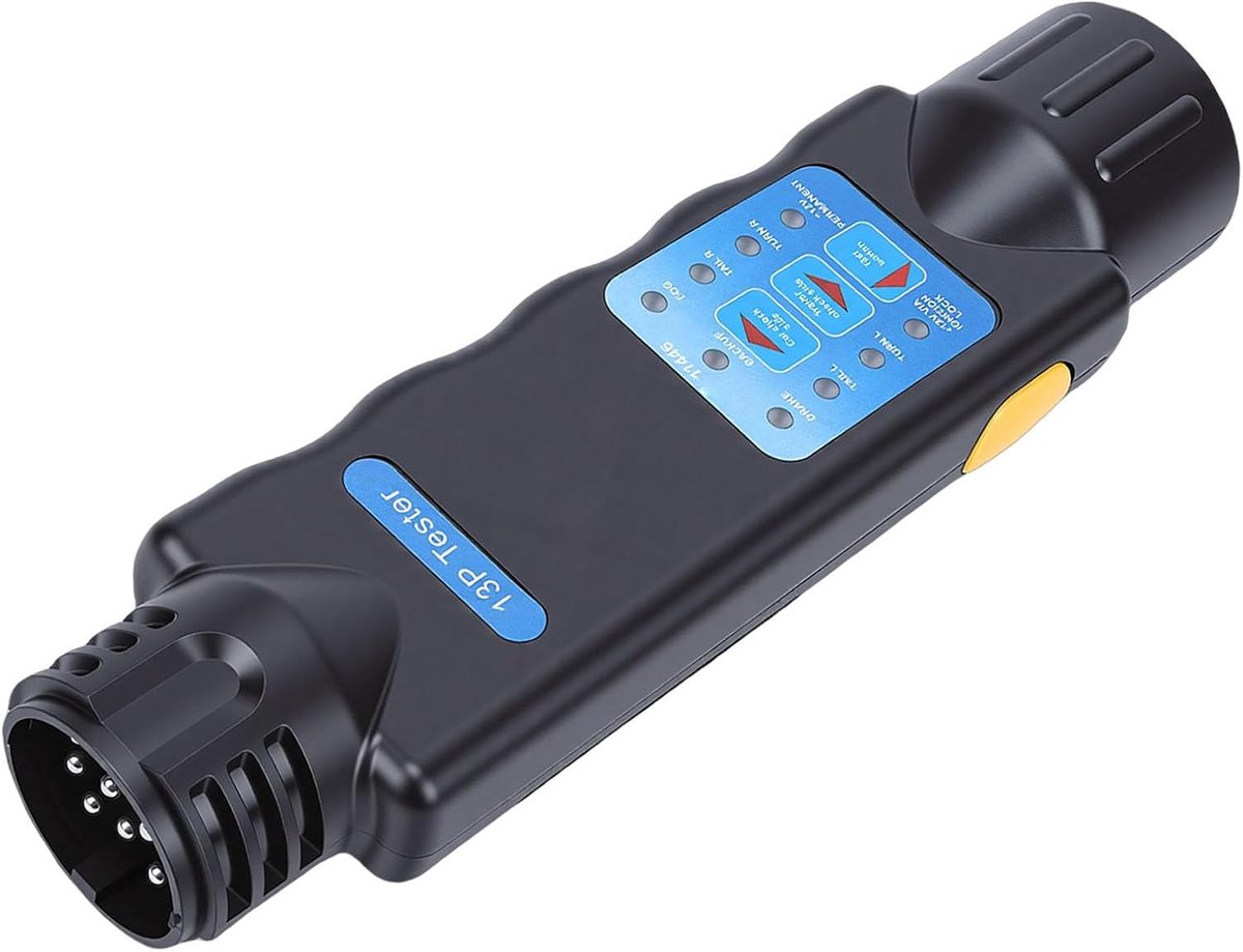 13-pins Trailerconnectortester, Trailertesttool met 9 LED-indicatielampjes, ABS Messing Verzilverd Materiaal voor Achterlicht Remlicht Signaalsysteemtest