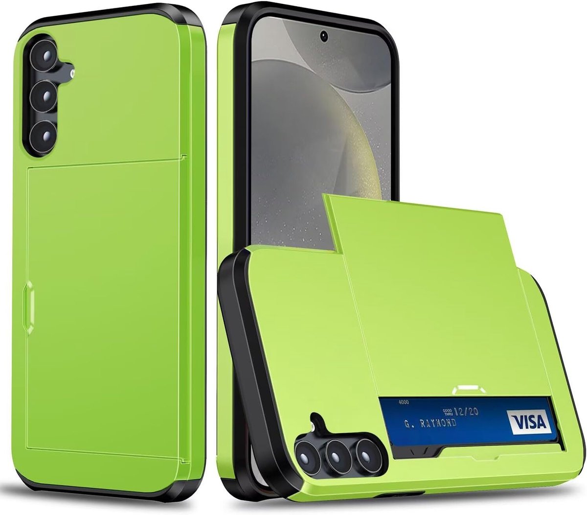 Beschermhoes voor Samsung Galaxy S24 Plus/S25 Plus met kaarthouder, dubbellaags, schokbestendig, verborgen sleuf, TPU + PC beschermhoes portefeuille, groen