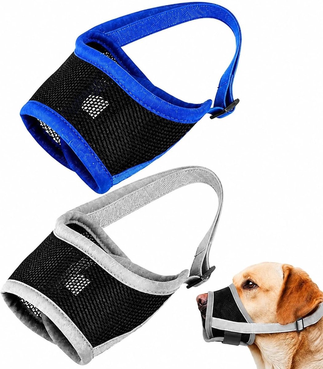 Muilkorf voor honden, ademende muilkorf voor hondengeschikt voor kleine honden met een lange neus S maat grijs en blauw 10-13 cm mondomtrek 4.5 cm mondlengte 15 g