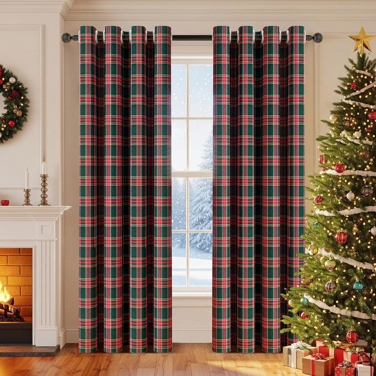 Geruit, set van 2, 2 (h 213 x 132 cm, rood en groen)