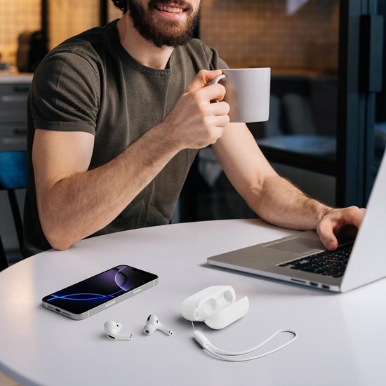 2 stuks Mocarheri hoes compatibel met AirPods Pro 3 (2025), beschermende siliconen hoes voor AirPods Pro 3e, zachte huid voorkant led zichtbaar siliconen hoesje (wit/donkerblauw) — afbeelding 5