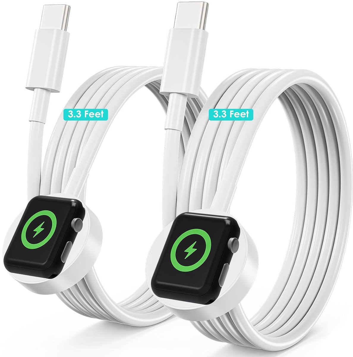 2 Pack voor Apple Watch Charger USB C-kabel 3.3FT iWatch magnetisch