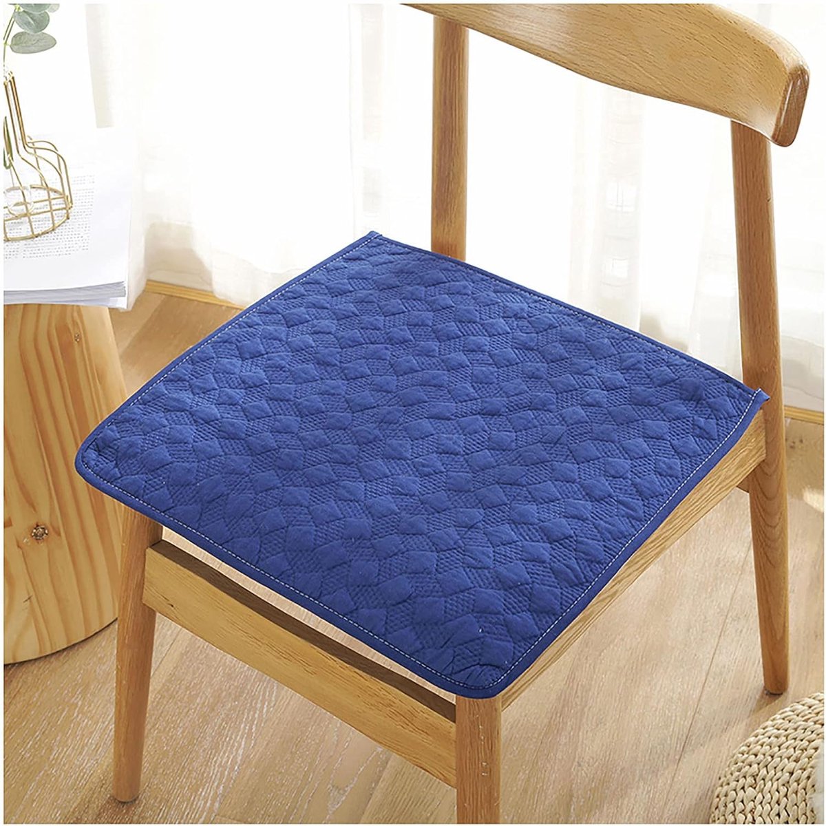 Zitkussens voor eetkamerstoelen, antislip zitkussens, keukenstoelkussens met banden, tuinstoel zitkussen vierkante stoelkussens, voor woonkamer, keuken, tuin, kantoor, meervoudig donkerblauw 50x50x2cm