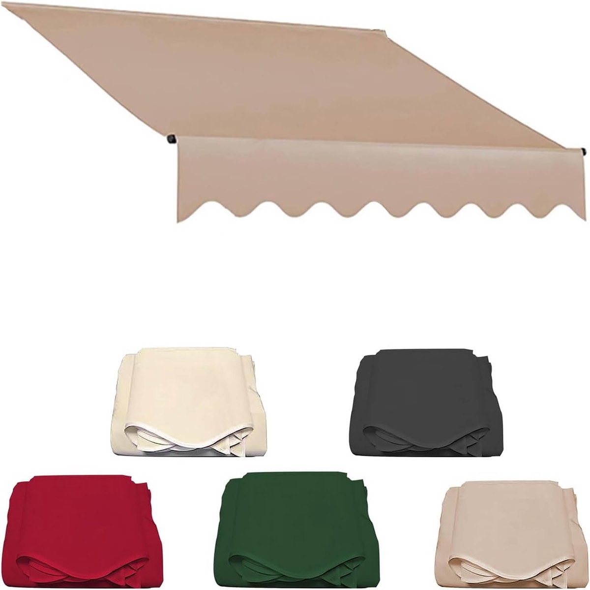 Klemmmarkise Sonnenschutz Ersatzstoff,Manuelle Einziehbare Ersatz Markisenbespannung,2.5m/2m/3.5m/3/4m,Hochdichtes Polyester 320 g/m²,Camel,4m