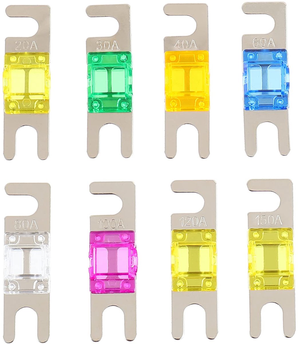 Mini-ANL-zekering, 20A, 30A, 40A, 60A, 80A, 100A, 120A, 150A, voor auto, marine, audio-videosysteem, elektronische zekering, 8 stuks