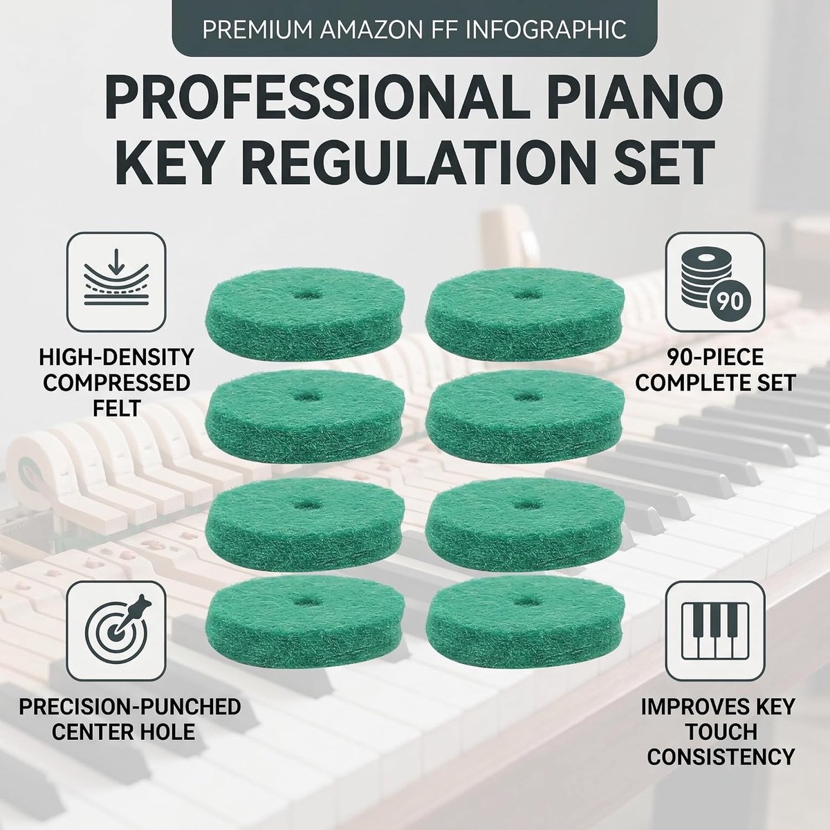 Viltpads, 22mm Piano, Vilt, Balans, Regulerende Tools, Onderdelen, Vervanging, Sluitringen, Niveausleutel, Keyboard, For Pianospelers, Onderhoudsmen, Muzieklessen, Pianoliefhebbers
