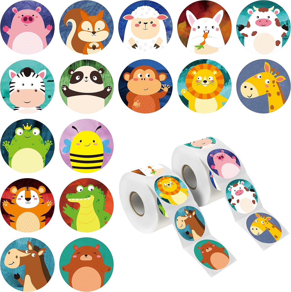 600 ronde dierenstickers, schattige stimuleringsstickers in 16 ontwerpen, schattige labels, geschenken voor kinderen, lerarenbeloning, motiverend met peroratielijn (elk meet 3,8 cm in diameter)