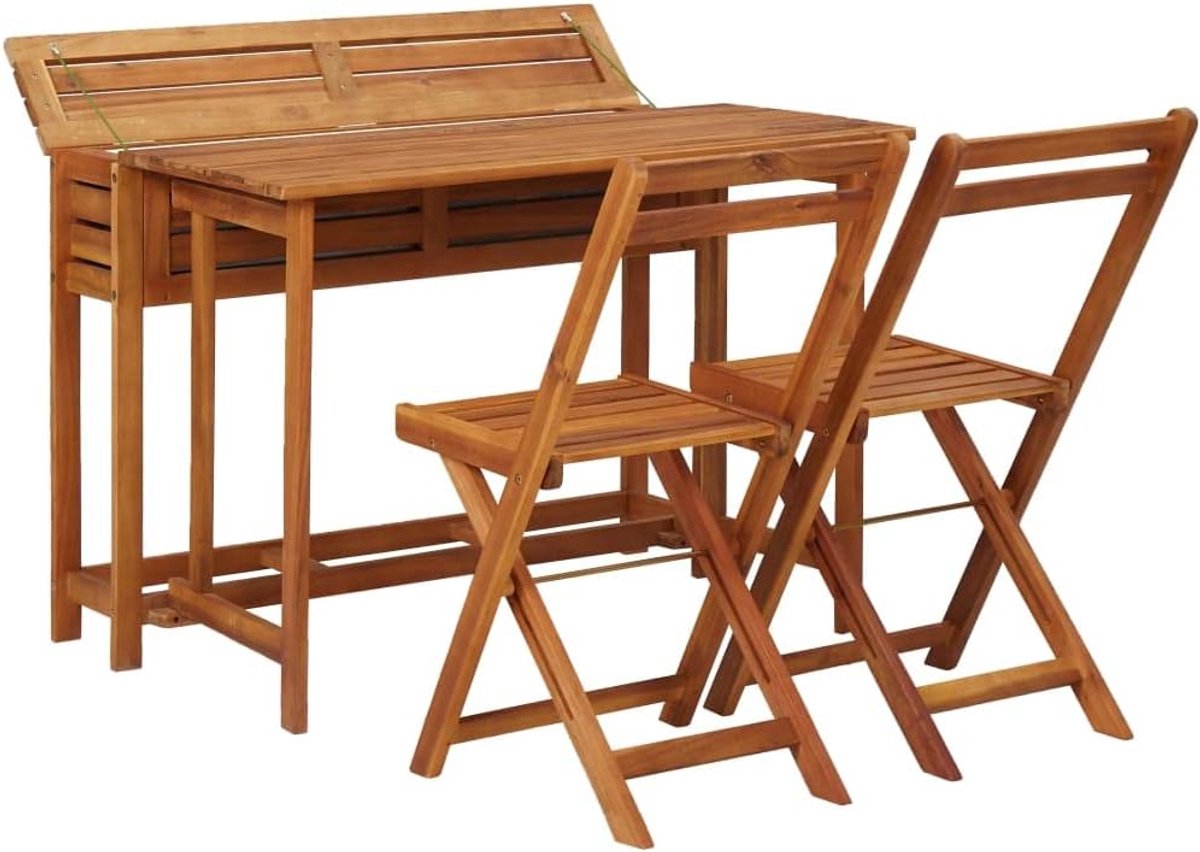 Terrasmeubel, balkonmeubel, tuintafel met verhoogd bloembed en 2 stoelen, massief hout, acacia