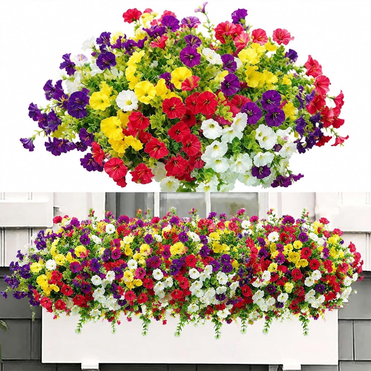 Kunstbloemen als echt, weerbestendige balkonplanten voor buiten, uv-bestendige kunstbloemen, petunia's voor balkonbak, tuin en binnendecoratie, zijden bloemen boeket