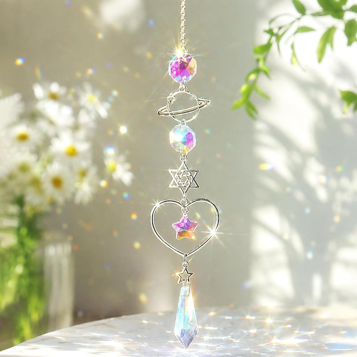 Zonnevanger kristal hangend - Suncatcher voor ramen en tuin, boho-lichtvanger met regenboogeffect, modern kristallen windgong, raamdecoratie, cadeau voor vrouwen (1 stuk)