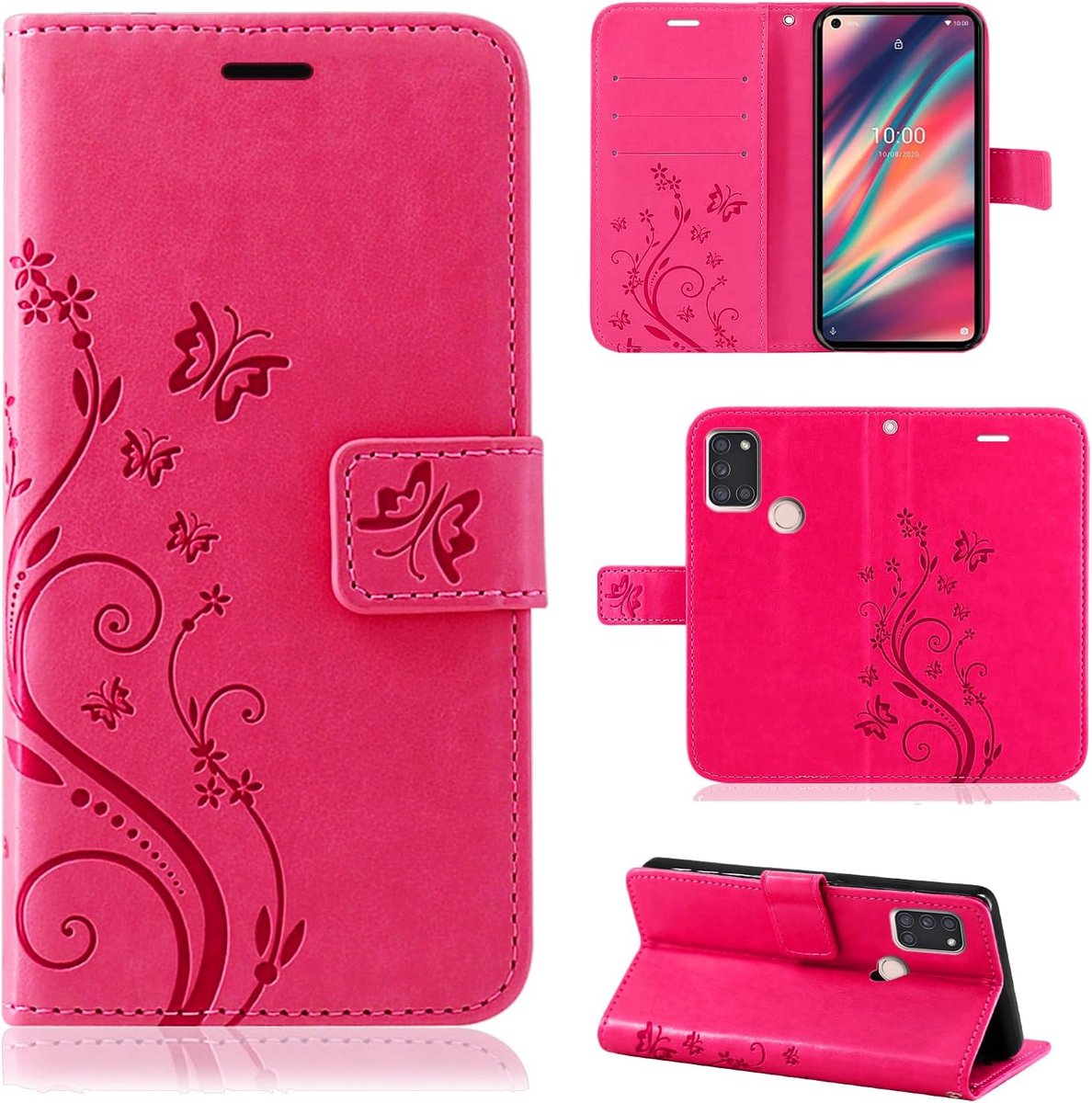 betterfon | Hoes voor mobiele telefoon Wiko View 5 / View 5 Plus hoes mobiele telefoon beschermhoes bloemen klaphoesje voor Wiko View 5 / View 5 Plus Pink