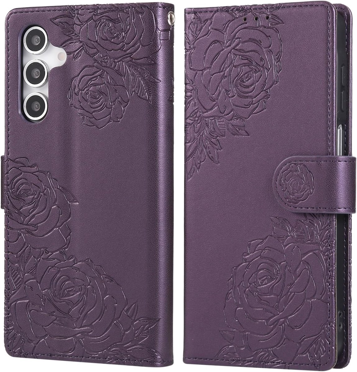 Beschermhoesje voor Samsung Galaxy A54 5G, flip cover, portefeuille, voor dames met creditcardvakjes (3 plaatsen), stootvast van PU-leer met geïntegreerde standaard, handlus, donkerpaars