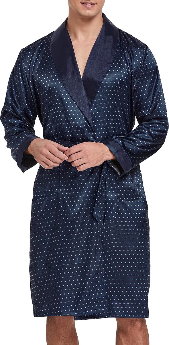 satijnen badjas voor heren met lange mouwen en korte broek