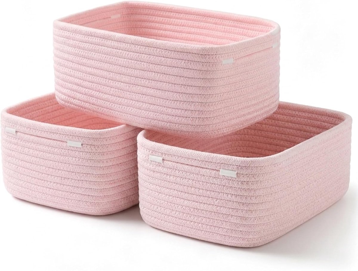 3 stuks opbergmanden, gevlochten opbergmand, opbergmand als cadeau, gevlochten manden voor het organiseren van de kinderkamer, 30 x 20 x 11 cm (roze)