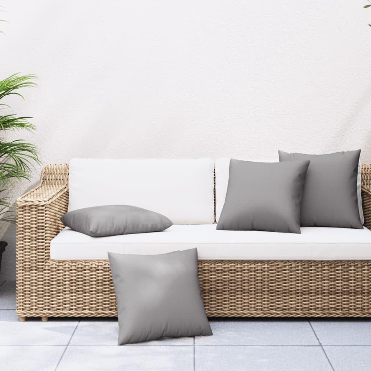 Set van 4 polyester bankkussens, 60 x 60 cm, grijs, waterdichte tuinkussens met holle vezelvulling voor zitmeubels voor buiten en binnen