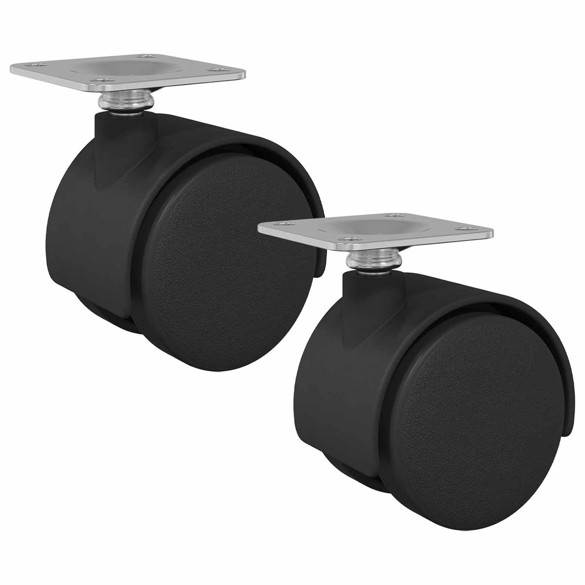 Zwenkwielen, meubelwielen, 39,5 x 39,5 mm, zwart, zwenkwielen voor bureaustoelen en kleine meubels, robuust ijzer en PP, 20 kg draagvermogen