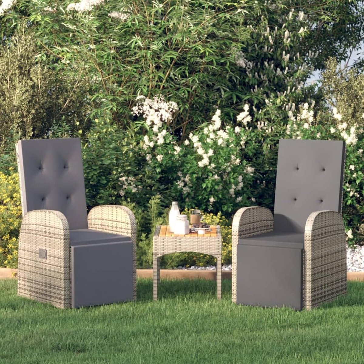 Tuin Ligstoelen Opvouwbare Stoelen voor Tuin/Woonkamer Outdoor Tuin Vouwstoelen met Kussens 2 Stuks Grijs Poly Rotan
