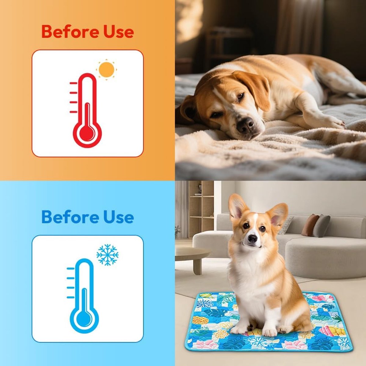 Koelmat voor honden, 100 x 70 cm, zelfkoelende hondenmat, zomerkoelkussen voor honden, koeldeken katten, wasbare koelmat, antislip hondenmat voor grote, middelgrote huisdieren