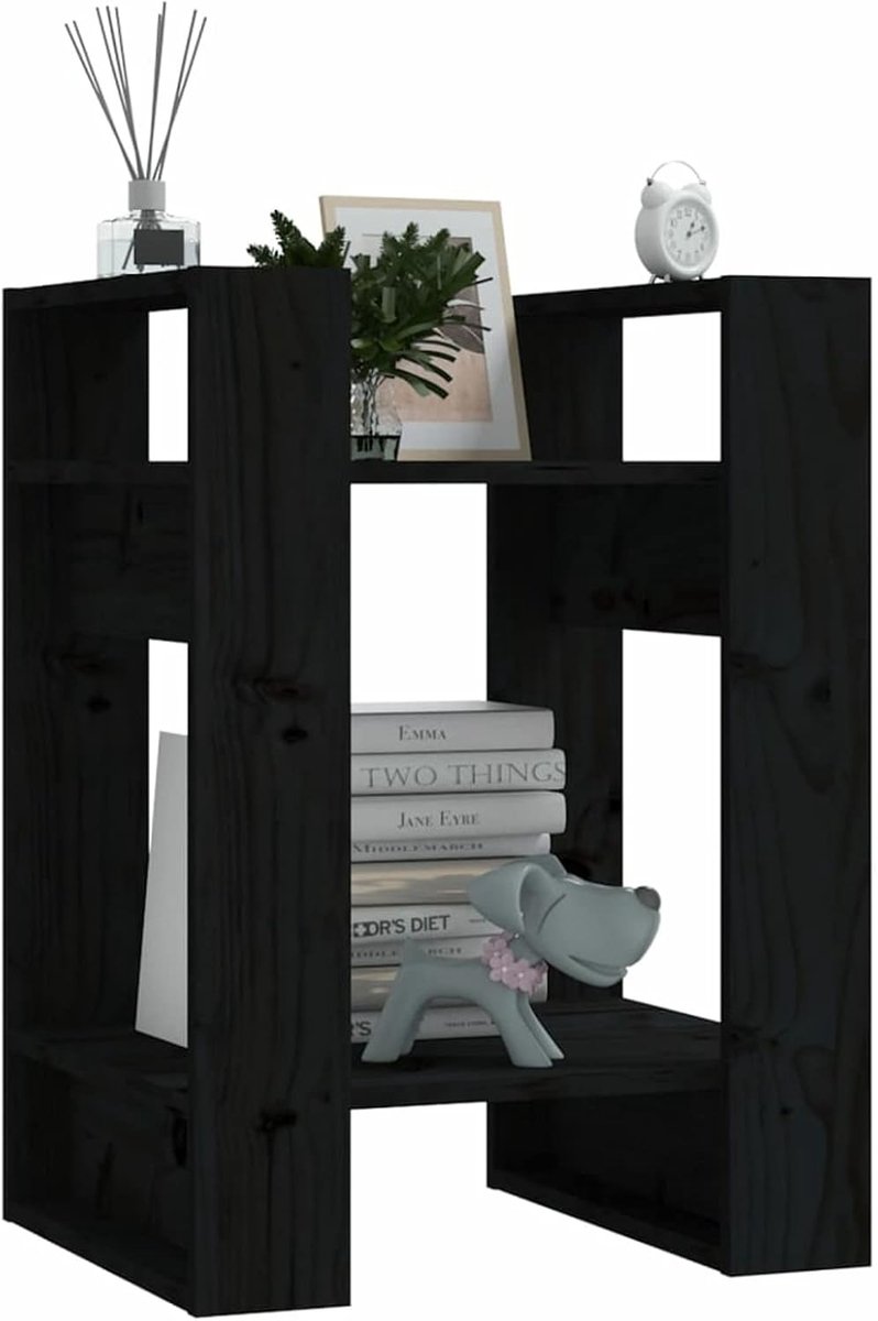 Boekenkast, ruimteverdeler, staand rek, archiefrek, wandrek, rek, ruimteverdeler, opslag, kantoorrek, multifunctioneel rek, zwart, 41 x 35 x 57 cm, massief grenen