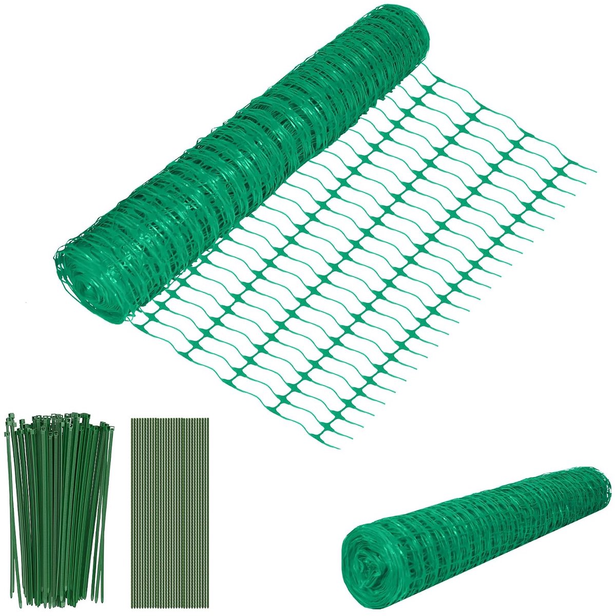 Rieten hek 1 m x 30 m kippengaas met vloernagels en banden afscherming beschermingsnet van kunststof mobiele omheining multifunctioneel begrenzingshek schapenhek hondenhek gevogelte net bouwhek