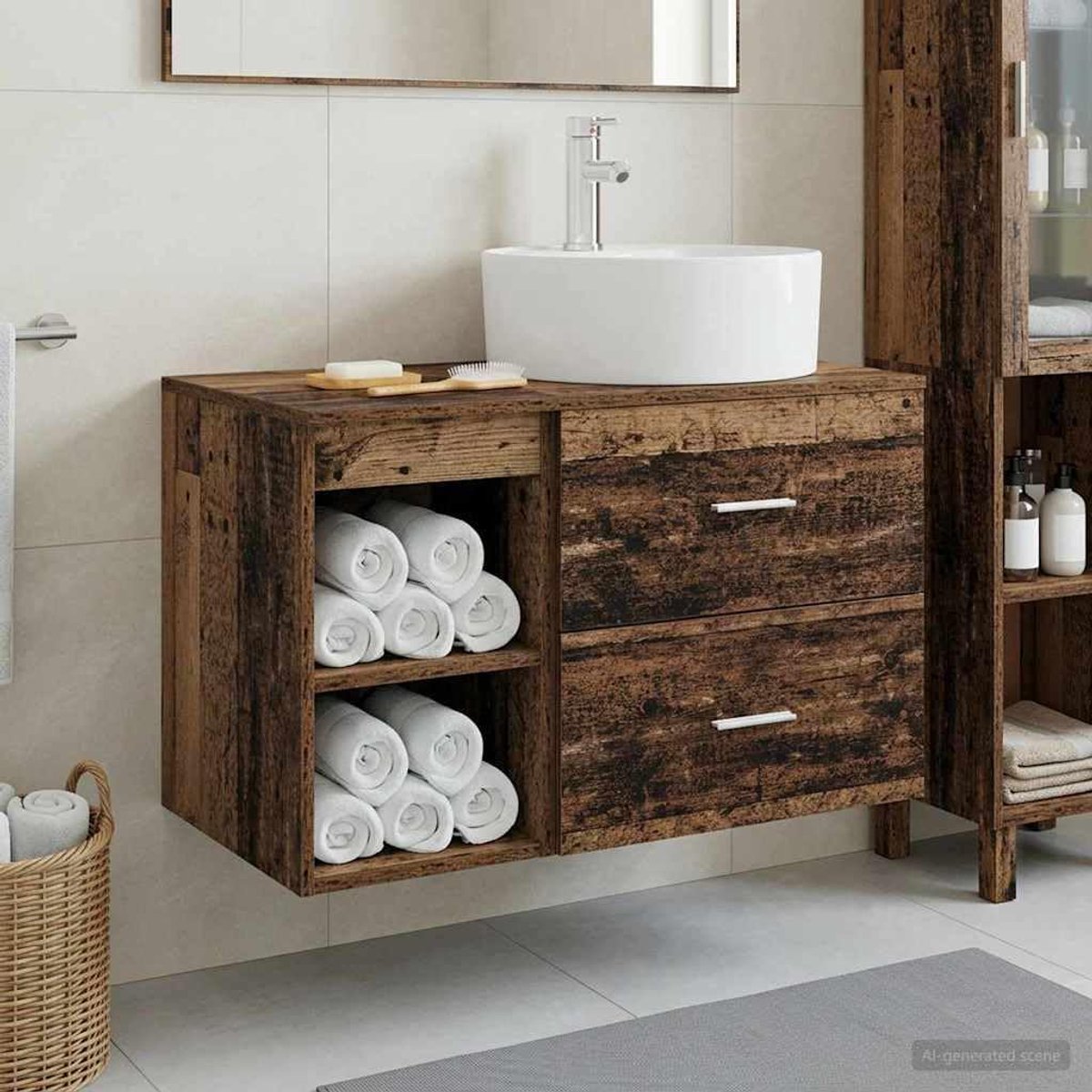 Badkamermeubelset 2 stuks oud hout houtmateriaal met wastafel