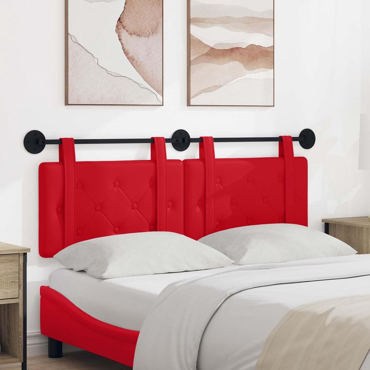 Hangvoorkant, wandmontage, rood, 150 x 55 x 5 cm, kunstleer, gestoffeerd, hoofdeinde, bed, hoofdeinde, hangend hoofdeinde voor boxspringbedden, slaapkamer42031682