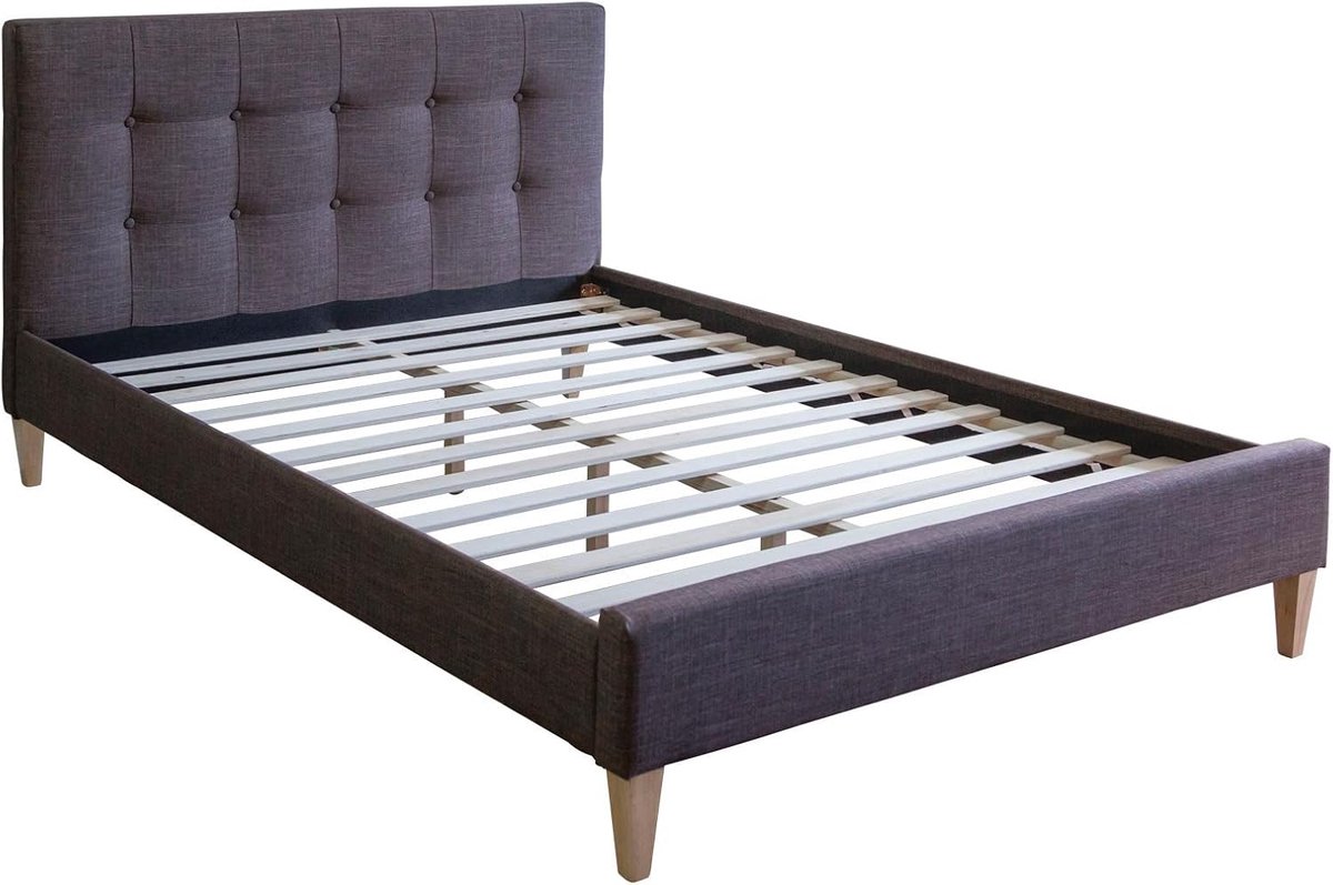 Gestoffeerd dubbel linnen bed met gelatte bruin, klein