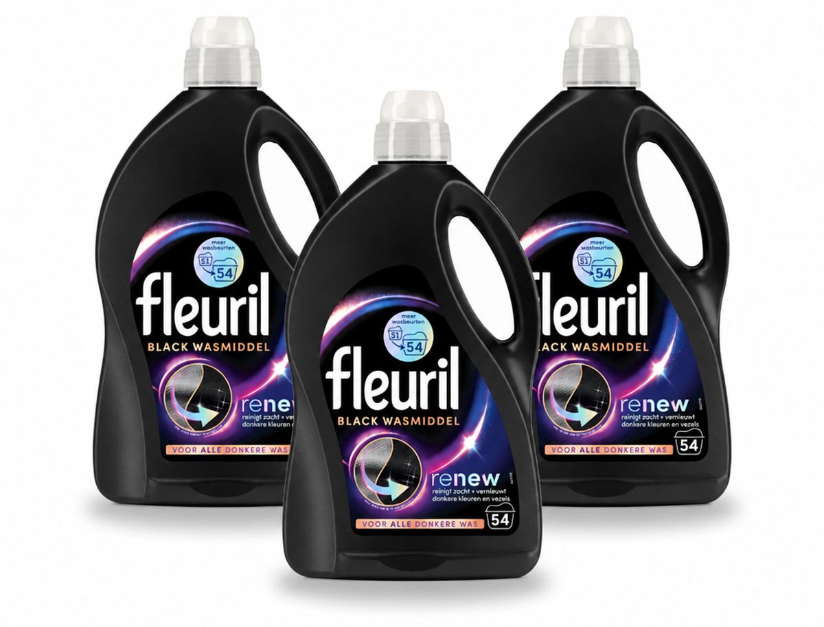 3 x Fleuril - Wasmiddel - Renew Zwart Vloeibaar Wasmiddel - Zwarte Was - 54 wasbeurten - Voordeelverpakking - 3 stuks