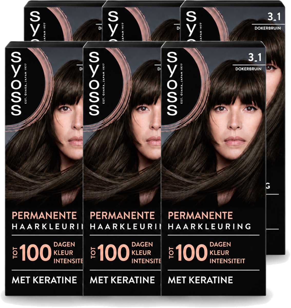 6 x SYOSS - Permanent Coloration 3-1 - Haarverf - Permanente Haarkleuring - Donkerbruin - Grijsdekking - Voordeelverpakking - 6 stuks