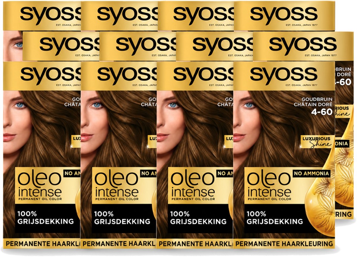 12 x SYOSS - Oleo Intense 4-60 - Haarverf - Permanente Haarkleuring - Goudbruin - Langdurige Kleur - Voordeelverpakking - 12 stuks