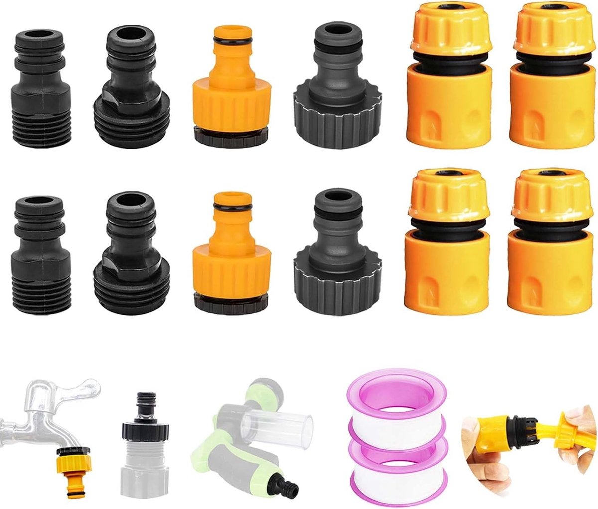 Hose Coupling Set voor Tuinslangen - 12 Stuks 1 Inch, 1/2 Inch, 3/4 Inch, Snelle Aansluiting en Kranen voor Tuinonderhoud en Irrigatie