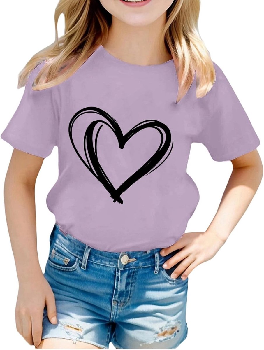 T-shirt met hartjesprint voor meisjes 3-12 jaar
