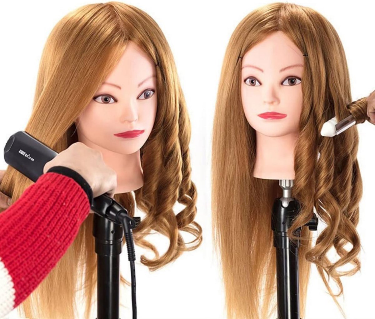 Mannequin hoofd haar styling manicin cosmetologie poppenhoofd synthetisch haar kaphoofd oefenhoofd vrije klem prachtige geschenken (60% True Hair Gold)