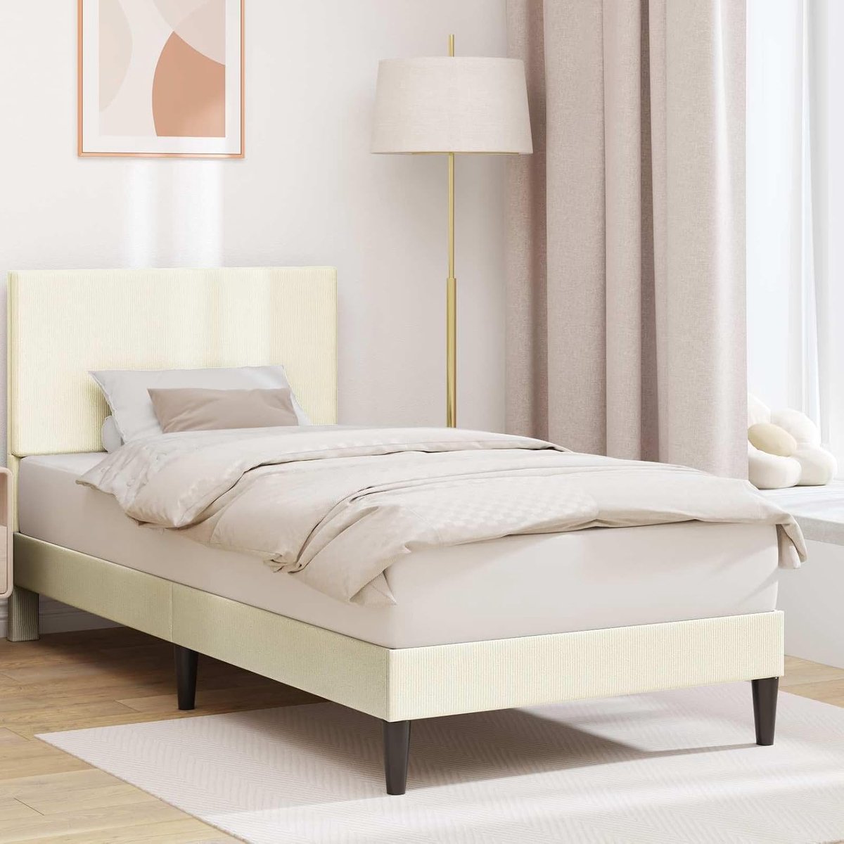 Stof Vast Lattenbodem Modern Minimalistisch 90x190 cm Crèmekleurig