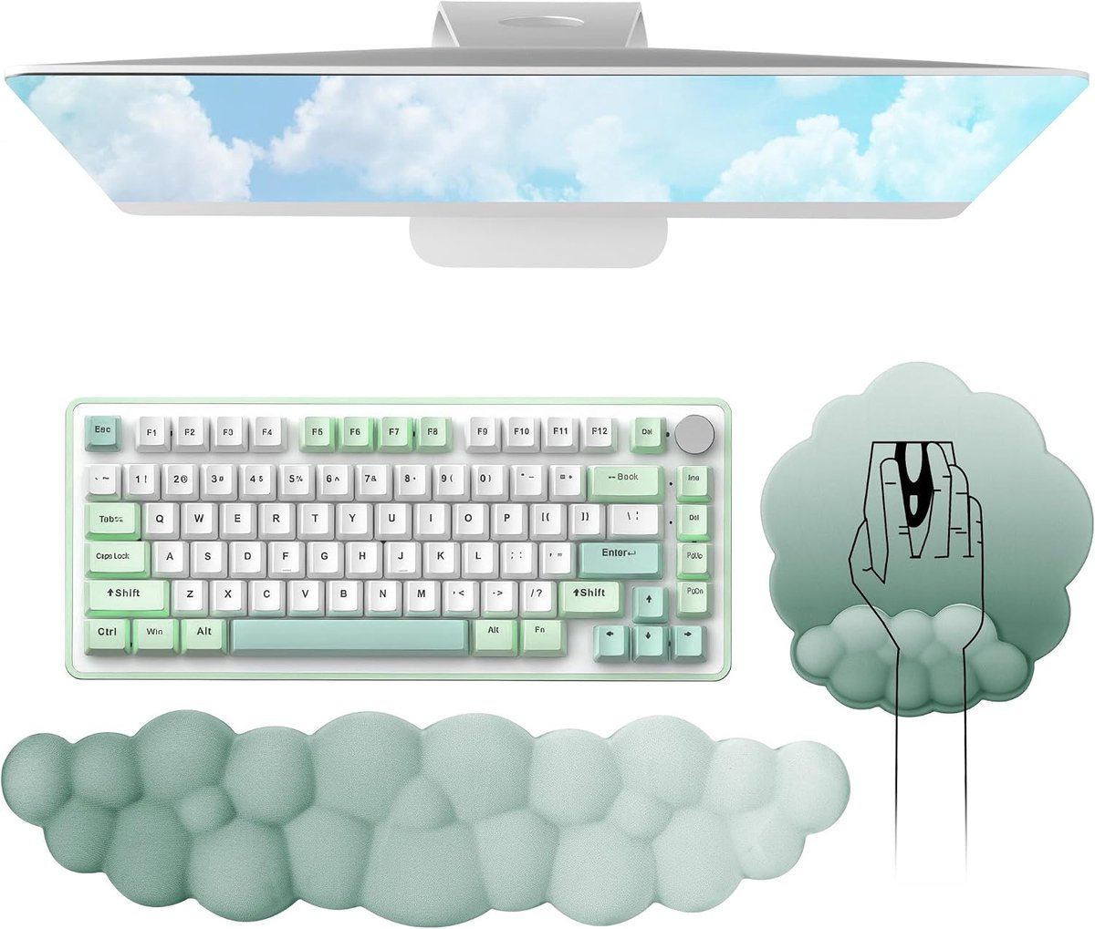 Toetsenbord Muismat Polssteun met Onderzetter Set, Ergonomische Handpalmsteun, Antislip Basis, Ultrazachte Geheugenschuim Polskussen voor Comfortabel Typen/Gamen