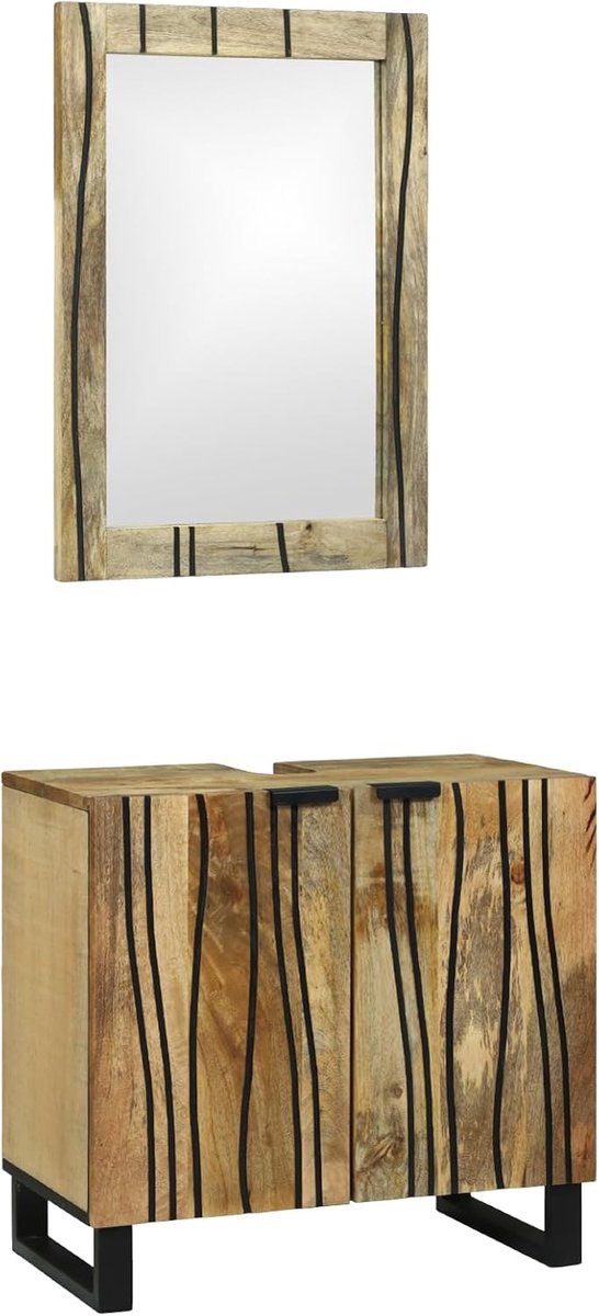 Badkamermeubelset met plank met opbergruimte met deur met spiegel, 2 stuks, bruin, standaard, badkamermeubelset, badkamerkast, opbergkast voor make-up, wastafel