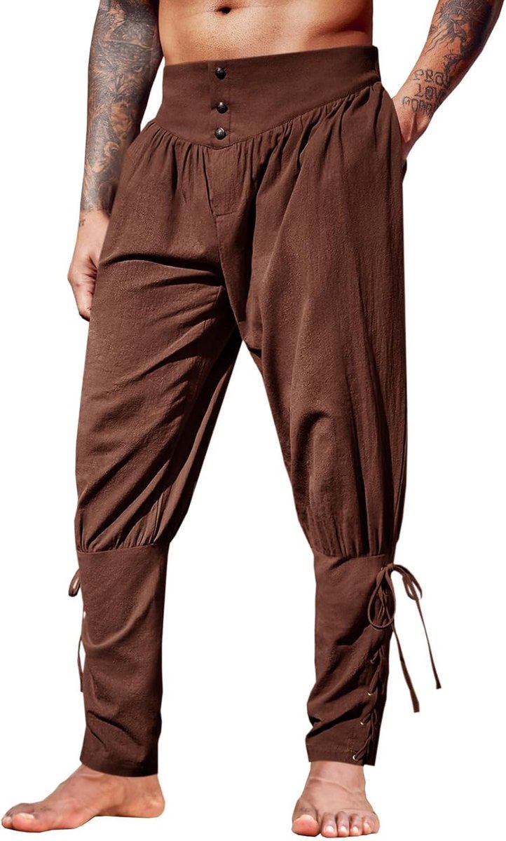 Middeleeuwse broek voor heren, vintage, lichte linnen broek, renaissance, viking, piratenbroek, effen, baggy, vrijetijdsbroek, cosplay kostuum broek