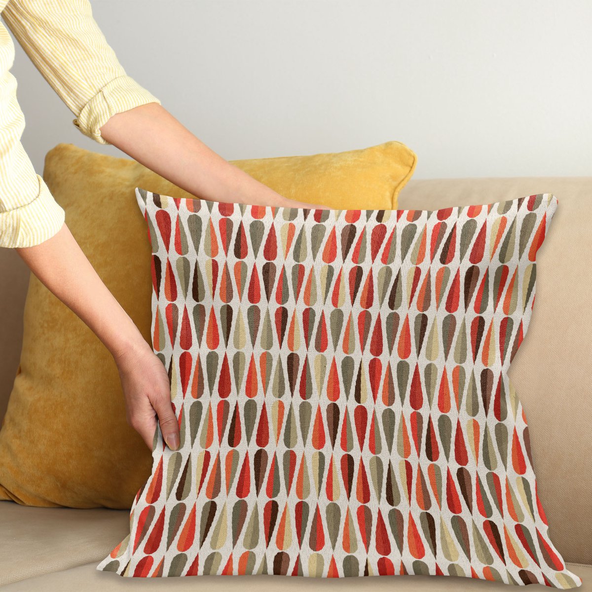 ABAKUHAUS Geometrisch Kussenhoes, 70er Jahre Retro-Stijl, Digitale Print, Waterbestendig, Kleurecht, Wasbare Kussenhoes met Ritssluiting, 45 x 45 cm, Meerkleurig