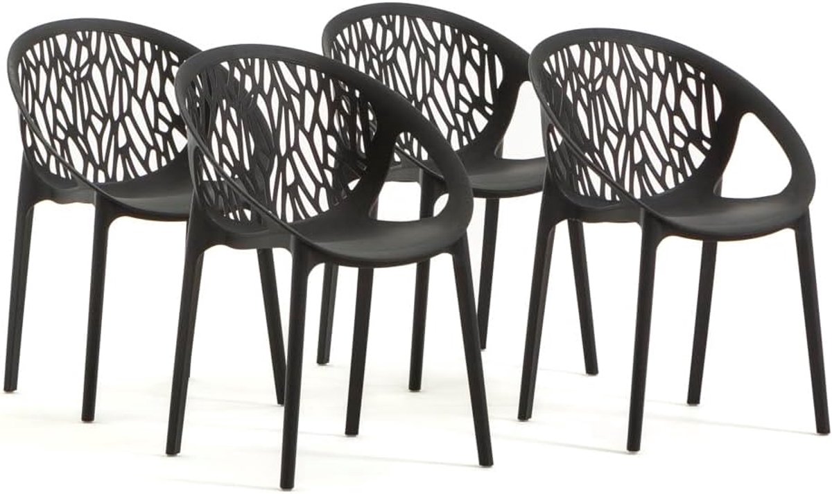 Lara-stoelen van met glasvezel versterkte hars, stapelbaar, geschikt voor buiten (4, antraciet)