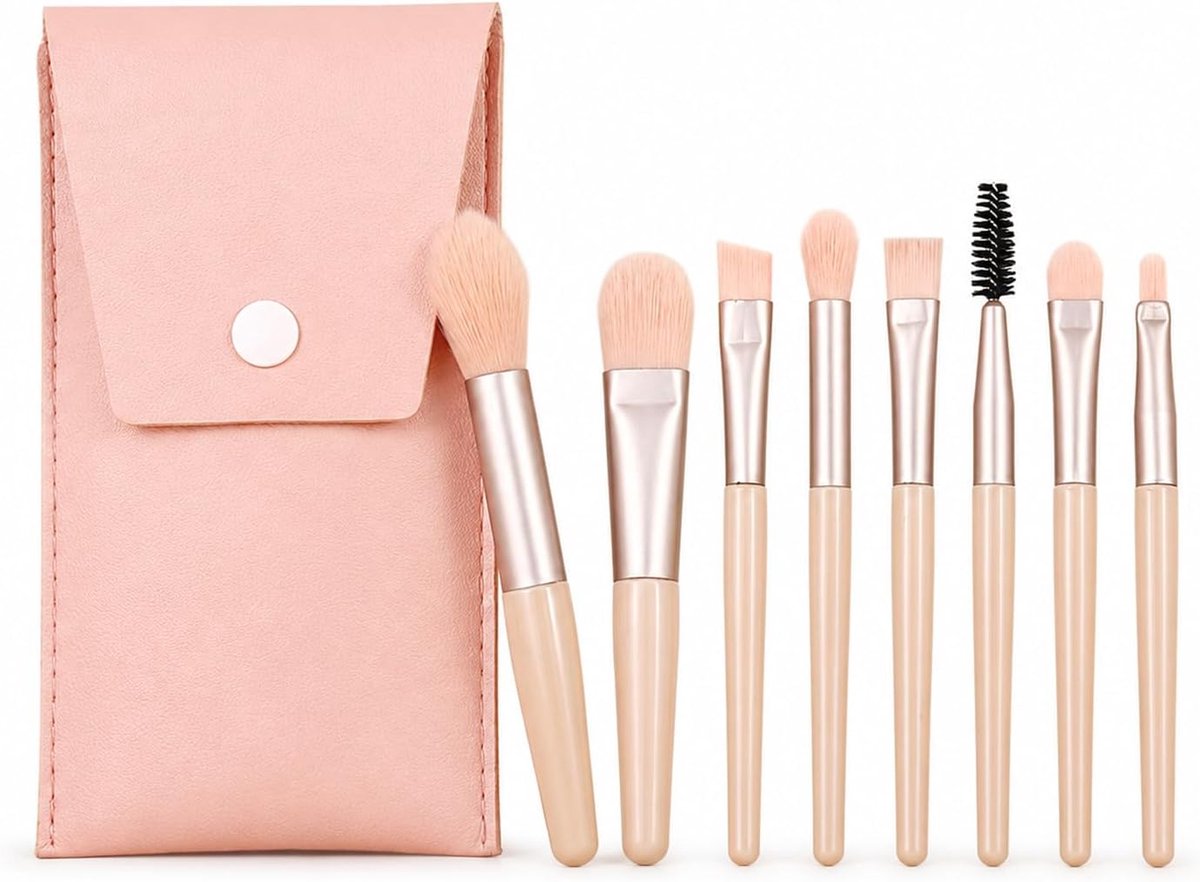 Make-up Kwasten Set Reis 8-Delig (Lichtroze)