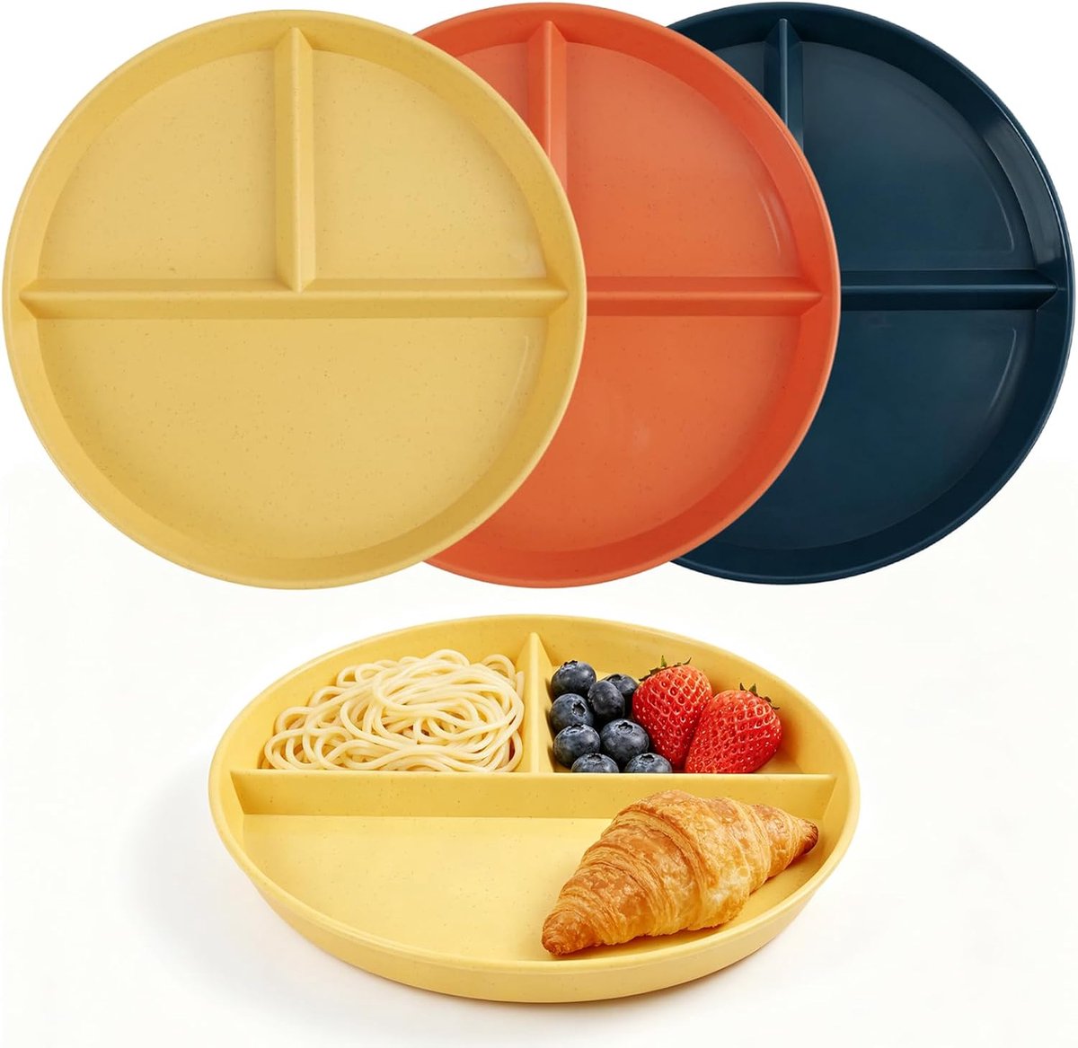 Set van 3 borden voor kinderen en volwassenen, 22,5 cm, portiecontrole, duurzaam, 3 kleuren