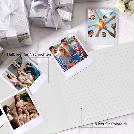 gastenboek voor bruiloft, 100 pagina's premium papier, 50 blanco en 50 met lijnen, zelfklevende fotohoeken, vintage design met gouden titel, ideaal voor bruiloften (beige) — afbeelding 4