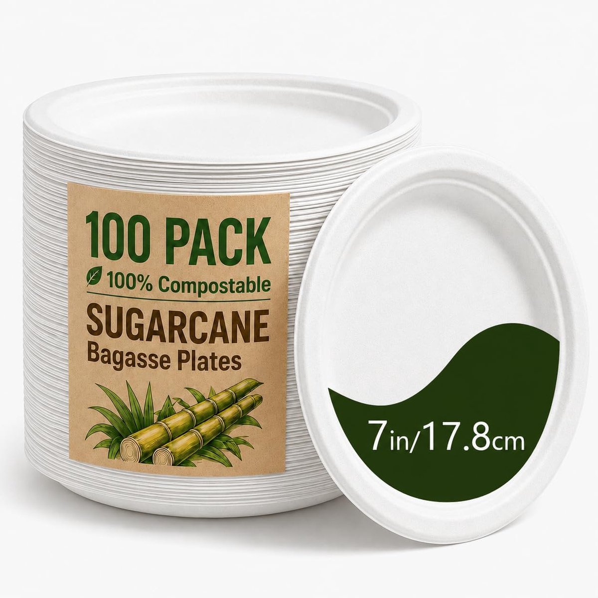 Witte Bagasse Borden, 18 cm, 100 Stuks